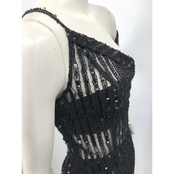 Lovers + Friends Nina Black Sequins Asymmetrical Gown Party Dress XS - Picture 8 of 16
